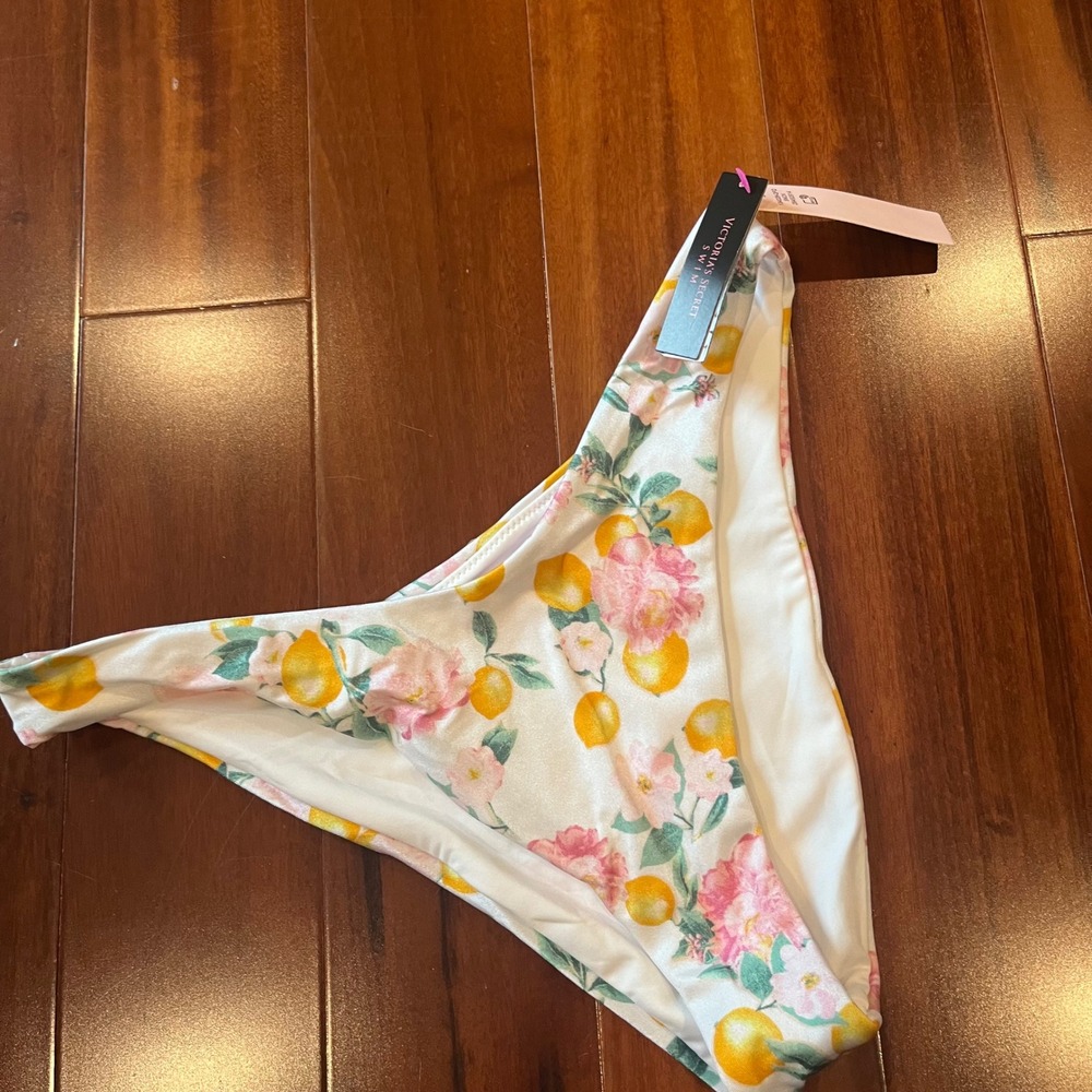 VS Swim Lemon Bikini Bottom Victoria's Secret Pink Floral Fruit Hi Cut New Sz S